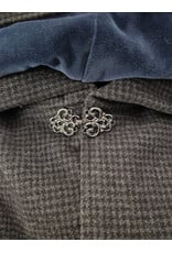 Cloakmakers.com 6176-Washable Black & Grey Plaid Wool Cloak w/ Midnight Blue Velveteen Hood Lining & Two Pockets
