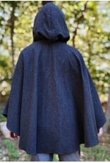 Cloakmakers.com 6176-Washable Black & Grey Plaid Wool Cloak w/ Midnight Blue Velveteen Hood Lining & Two Pockets