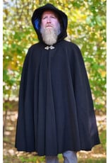 Cloakmakers.com 6177-Washable Black Wool Cloak w/ Blue Velvet Hood Lining & Triple Medallion Clasp
