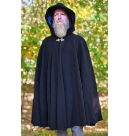 Cloakmakers.com 6177-Washable Black Wool Cloak w/ Blue Velvet Hood Lining & Triple Medallion Clasp