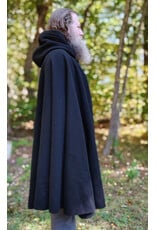 Cloakmakers.com 6177-Washable Black Wool Cloak w/ Blue Velvet Hood Lining & Triple Medallion Clasp