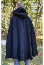 Cloakmakers.com 6177-Washable Black Wool Cloak w/ Blue Velvet Hood Lining & Triple Medallion Clasp