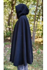 Cloakmakers.com 6177-Washable Black Wool Cloak w/ Blue Velvet Hood Lining & Triple Medallion Clasp