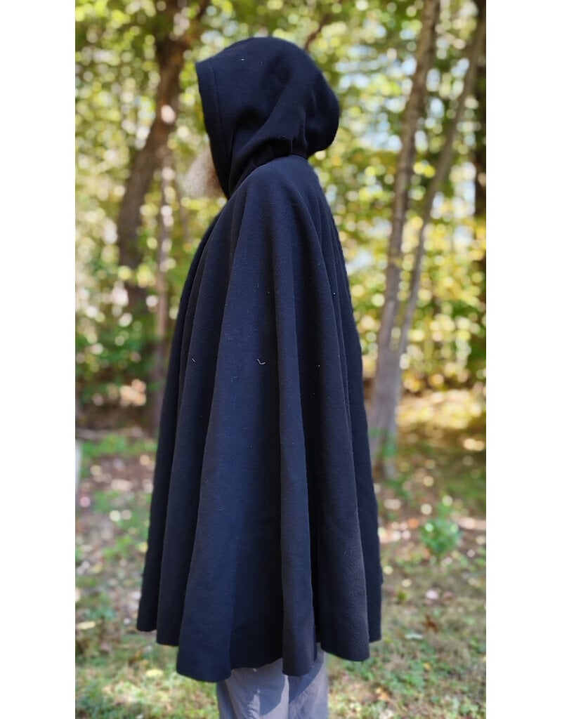 Cloakmakers.com 6177-Washable Black Wool Cloak w/ Blue Velvet Hood Lining & Triple Medallion Clasp