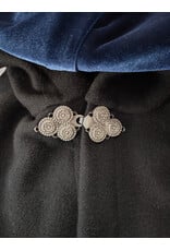 Cloakmakers.com 6177-Washable Black Wool Cloak w/ Blue Velvet Hood Lining & Triple Medallion Clasp