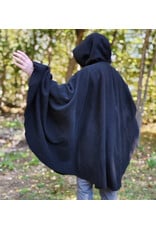 Cloakmakers.com 6177-Washable Black Wool Cloak w/ Blue Velvet Hood Lining & Triple Medallion Clasp