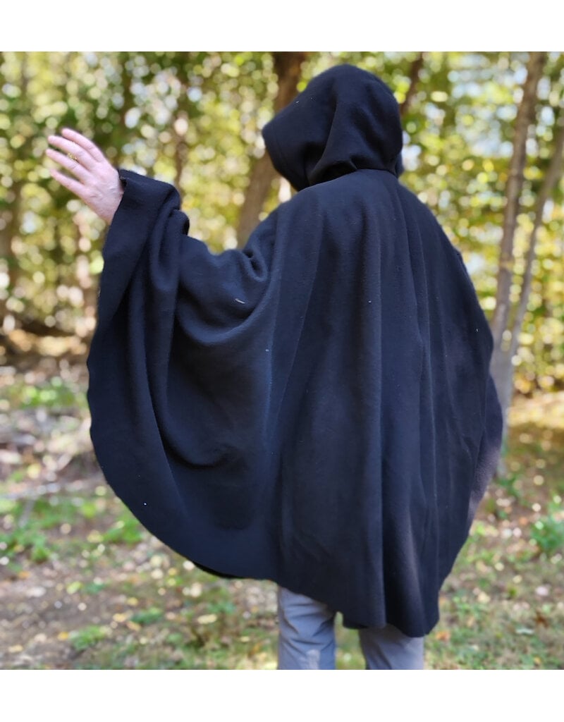Cloakmakers.com 6177-Washable Black Wool Cloak w/ Blue Velvet Hood Lining & Triple Medallion Clasp