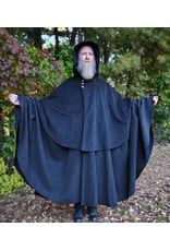 Cloakmakers.com 6179-Washable Black & Grey Plaid Mantle Cloak w/ Black Velvet Hood Lining & Pockets