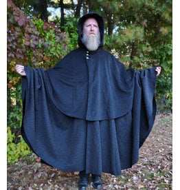 Cloakmakers.com 6179-Washable Black & Grey Plaid Mantle Cloak w/ Black Velvet Hood Lining & Pockets