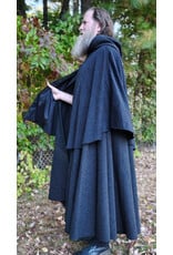 Cloakmakers.com 6179-Washable Black & Grey Plaid Mantle Cloak w/ Black Velvet Hood Lining & Pockets