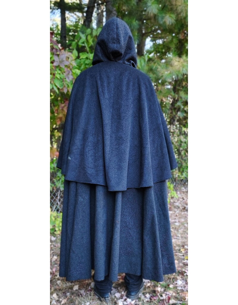 Cloakmakers.com 6179-Washable Black & Grey Plaid Mantle Cloak w/ Black Velvet Hood Lining & Pockets