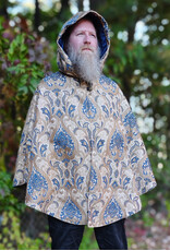 Cloakmakers.com 6180-Washable Blue & Beige Brocade Cloak w/ Blue Velvet Hood Lining & Blue Faux Suede Pockets