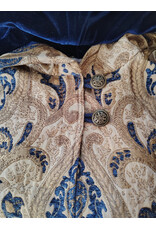 Cloakmakers.com 6180-Washable Blue & Beige Brocade Cloak w/ Blue Velvet Hood Lining & Blue Faux Suede Pockets