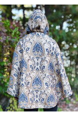 Cloakmakers.com 6180-Washable Blue & Beige Brocade Cloak w/ Blue Velvet Hood Lining & Blue Faux Suede Pockets