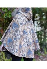 Cloakmakers.com 6180-Washable Blue & Beige Brocade Cloak w/ Blue Velvet Hood Lining & Blue Faux Suede Pockets