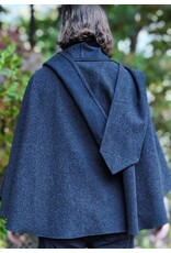 Cloakmakers.com 6181-Washable Black & Grey Plaid Wool Cloak w/ Scarfed Collar & Two Pockets