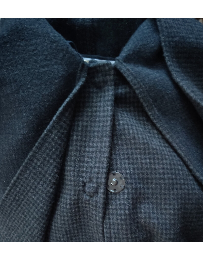 Cloakmakers.com 6181-Washable Black & Grey Plaid Wool Cloak w/ Scarfed Collar & Two Pockets