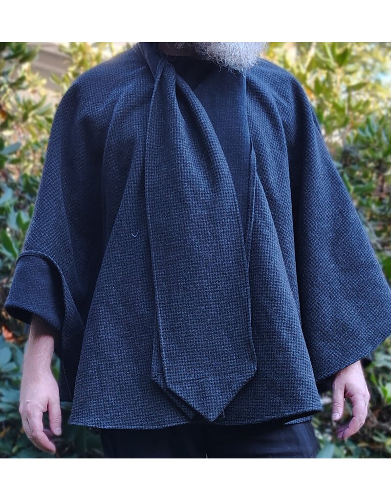 Cloakmakers.com 6181-Washable Black & Grey Plaid Wool Cloak w/ Scarfed Collar & Two Pockets