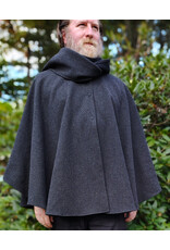 Cloakmakers.com 6181-Washable Black & Grey Plaid Wool Cloak w/ Scarfed Collar & Two Pockets