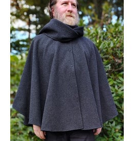 Cloakmakers.com 6181-Washable Black & Grey Plaid Wool Cloak w/ Scarfed Collar & Two Pockets