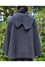 Cloakmakers.com 6181-Washable Black & Grey Plaid Wool Cloak w/ Scarfed Collar & Two Pockets