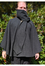Cloakmakers.com 6181-Washable Black & Grey Plaid Wool Cloak w/ Scarfed Collar & Two Pockets
