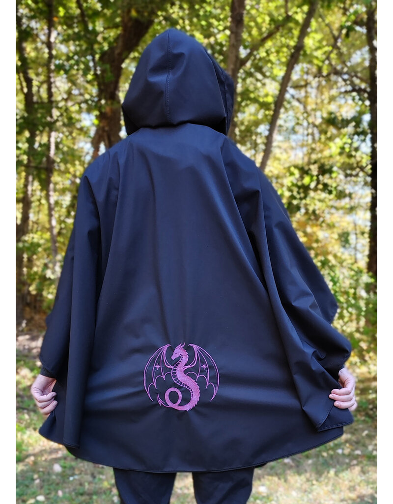 Cloakmakers.com 6182-Washable Lightweight Black Raincloak w/ Dual Purple Dragon Embroidery