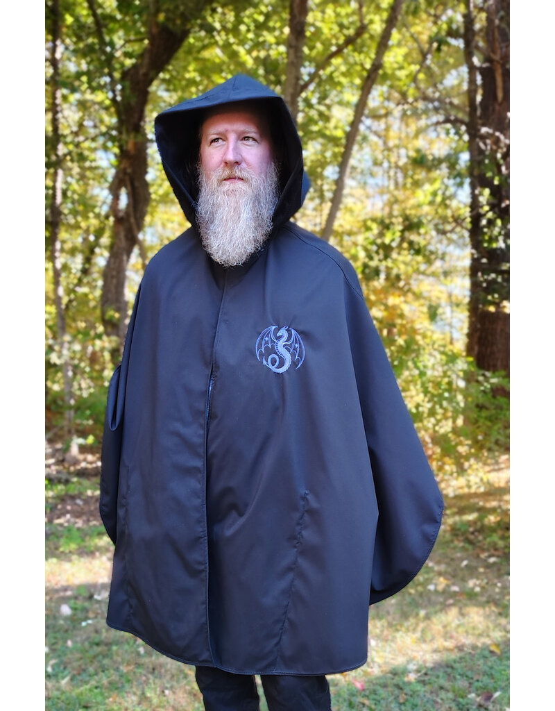 Cloakmakers.com 6182-Washable Lightweight Black Raincloak w/ Dual Purple Dragon Embroidery