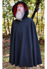 Cloakmakers.com 6184-Washable Black Wool Cloak w/ Red Velvet Hood Lining & Gothic Rose Clasp