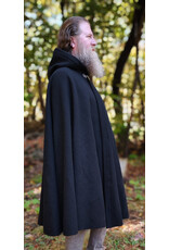 Cloakmakers.com 6184-Washable Black Wool Cloak w/ Red Velvet Hood Lining & Gothic Rose Clasp