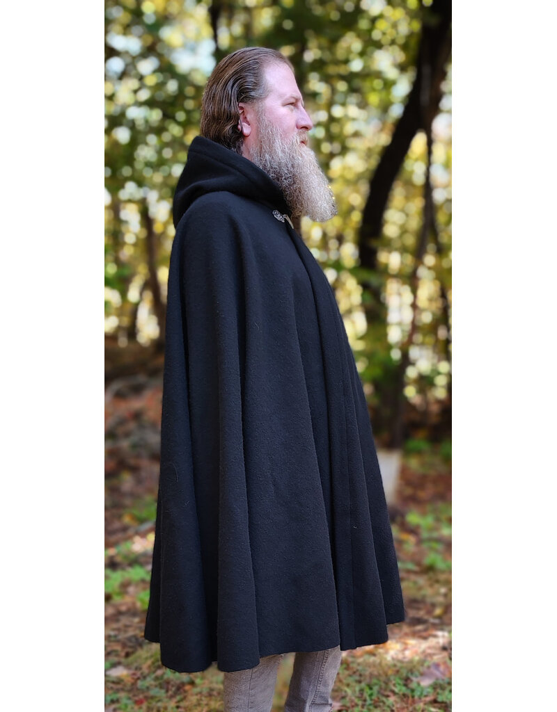 Cloakmakers.com 6184-Washable Black Wool Cloak w/ Red Velvet Hood Lining & Gothic Rose Clasp