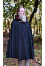 Cloakmakers.com 6184-Washable Black Wool Cloak w/ Red Velvet Hood Lining & Gothic Rose Clasp