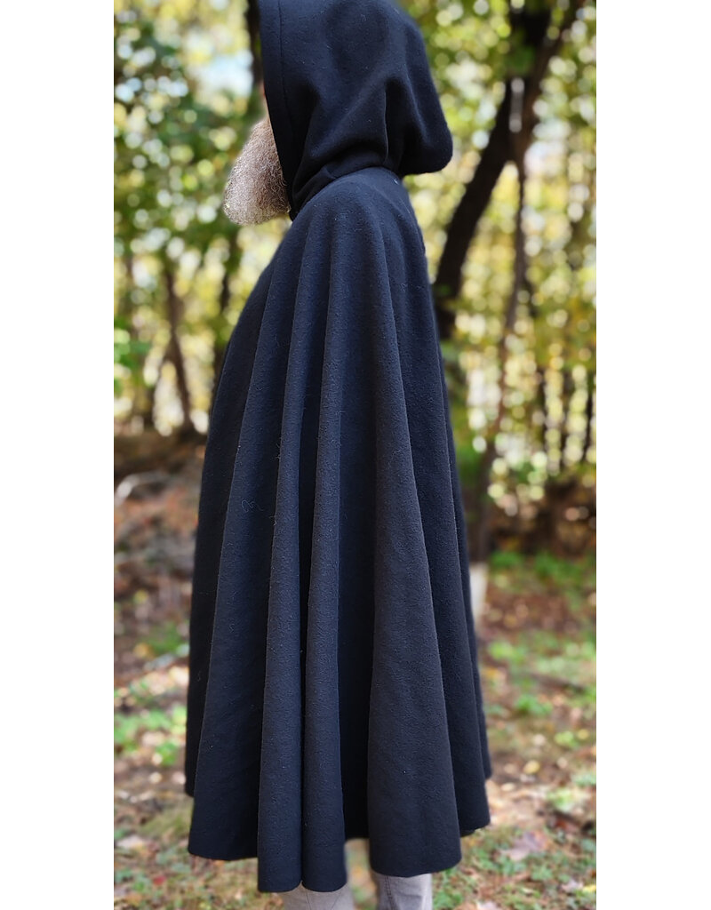 Cloakmakers.com 6184-Washable Black Wool Cloak w/ Red Velvet Hood Lining & Gothic Rose Clasp