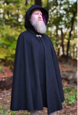 Cloakmakers.com 6186-Washable Black Wool Cloak w/ Burgundy Velvet Hood Lining & Gothic Rose Clasp