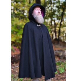 Cloakmakers.com 6186-Washable Black Wool Cloak w/ Burgundy Velvet Hood Lining & Gothic Rose Clasp