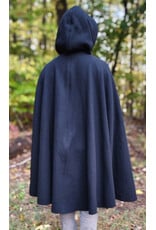 Cloakmakers.com 6186-Washable Black Wool Cloak w/ Burgundy Velvet Hood Lining & Gothic Rose Clasp