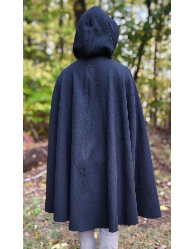 Cloakmakers.com 6186-Washable Black Wool Cloak w/ Burgundy Velvet Hood Lining & Gothic Rose Clasp