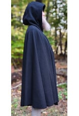 Cloakmakers.com 6186-Washable Black Wool Cloak w/ Burgundy Velvet Hood Lining & Gothic Rose Clasp