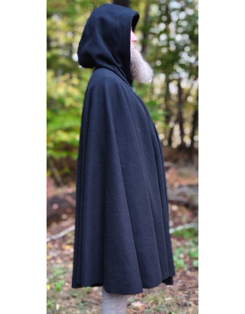 Cloakmakers.com 6186-Washable Black Wool Cloak w/ Burgundy Velvet Hood Lining & Gothic Rose Clasp