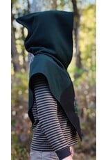 Cloakmakers.com H598-Washable Green & Black Wool Viking Hood w/ Green & Purple Thistle Embroider & Pointy Hood