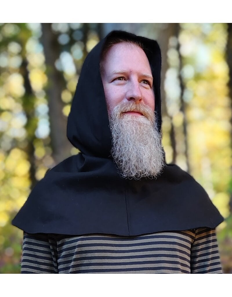 Cloakmakers.com H600-Black Woven Wool Blend Hooded Cowl