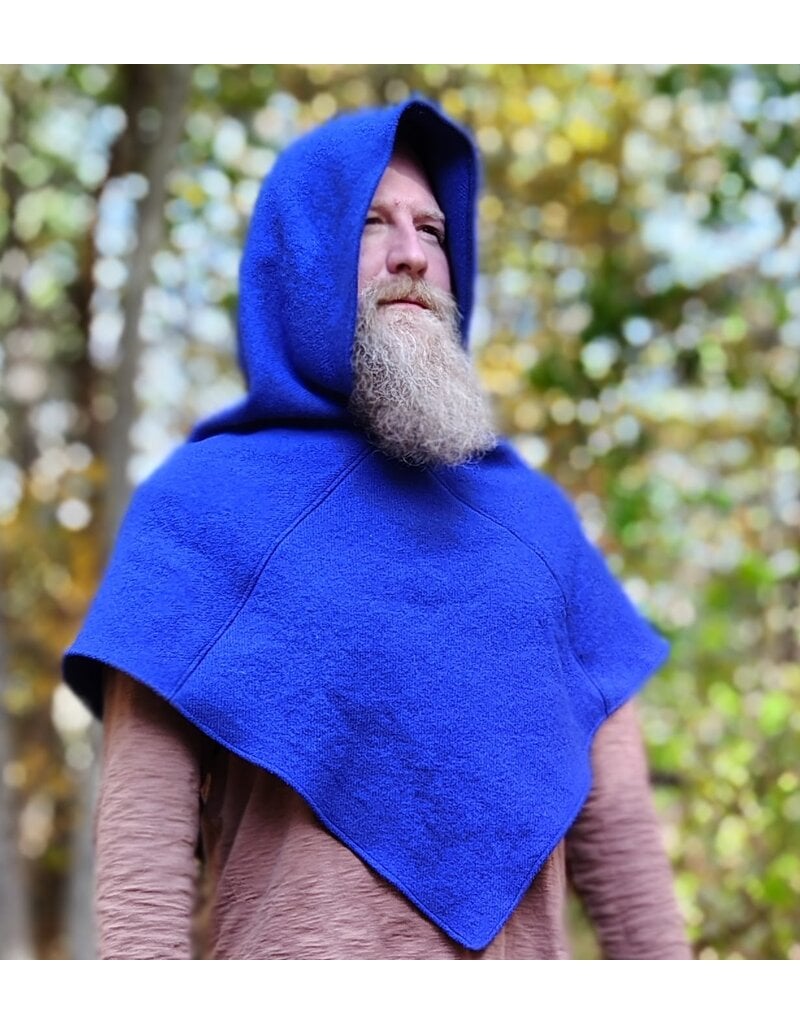 Cloakmakers.com H601-Washable Blue Woven Wool Viking Hood w/ Pointy Hood