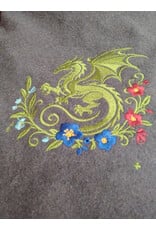 Cloakmakers.com H602-Washable Black & Heathered Grey Wool Blend Viking Hood w/ Green Floral Dragon Embroidery
