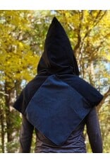 Cloakmakers.com H602-Washable Black & Heathered Grey Wool Blend Viking Hood w/ Green Floral Dragon Embroidery