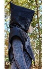 Cloakmakers.com H602-Washable Black & Heathered Grey Wool Blend Viking Hood w/ Green Floral Dragon Embroidery