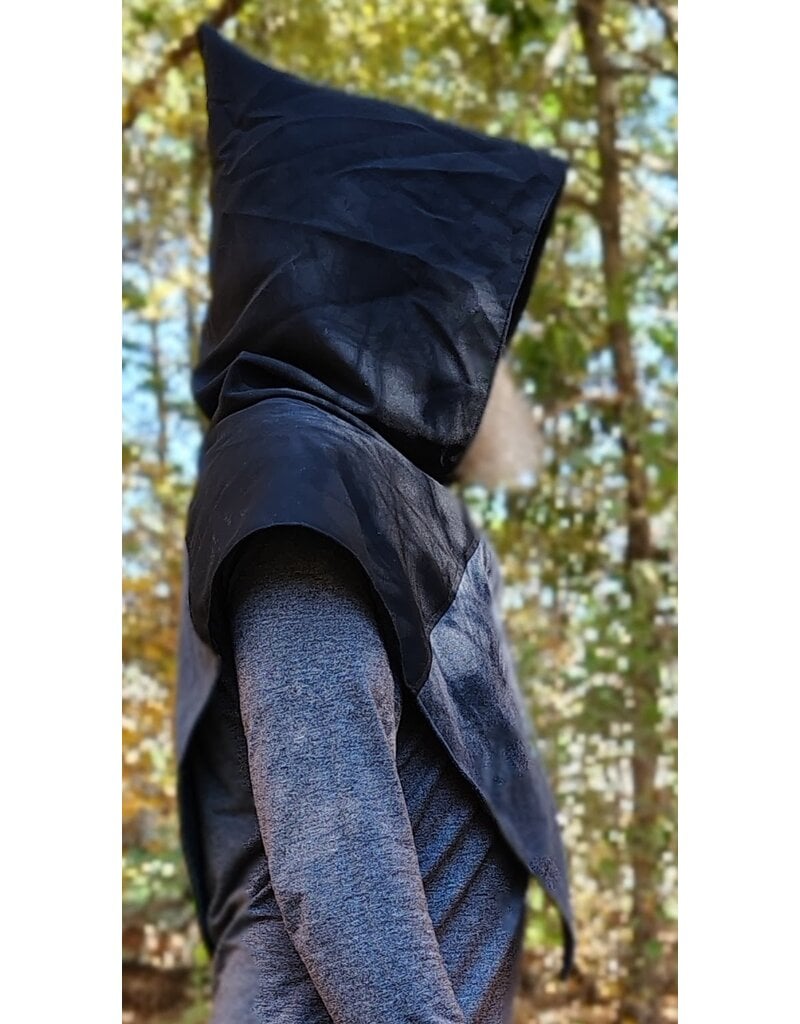 Cloakmakers.com H602-Washable Black & Heathered Grey Wool Blend Viking Hood w/ Green Floral Dragon Embroidery
