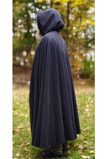 Cloakmakers.com 6187-Washable Black & Grey Plaid Wool Cloak w/ Black Velvet Hood Lining & Triple Medallion Clasp