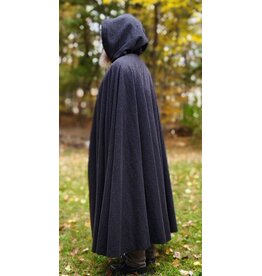 Cloakmakers.com 6187-Washable Black & Grey Plaid Wool Cloak w/ Black Velvet Hood Lining & Triple Medallion Clasp