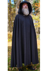 Cloakmakers.com 6187-Washable Black & Grey Plaid Wool Cloak w/ Black Velvet Hood Lining & Triple Medallion Clasp
