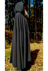 Cloakmakers.com 6187-Washable Black & Grey Plaid Wool Cloak w/ Black Velvet Hood Lining & Triple Medallion Clasp
